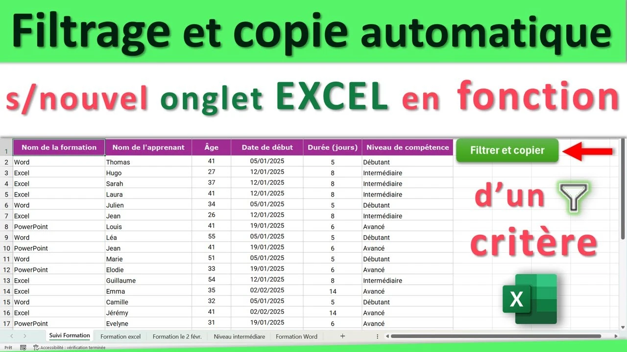 miniature vidéo youtube filtrage et copie excel automatique de agnes formation