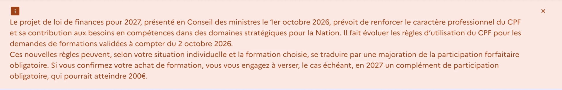 Message Mon Compte Formation depuis le 01 Octobre 2026