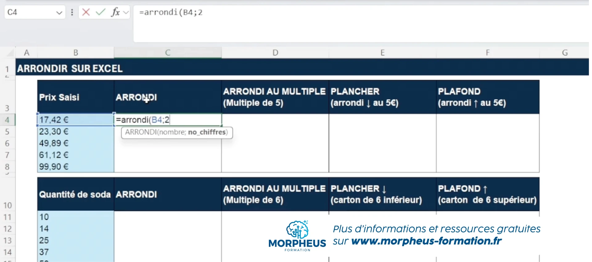 Arrondir sur Excel arrondir à l'euro avec la fonction ARRONDI