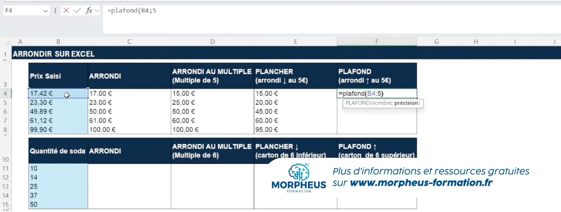 Fonction Plafond EXCEL Arrondir vers le haut au multiple supérieur