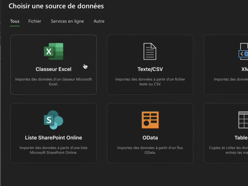 classeur excel import power query