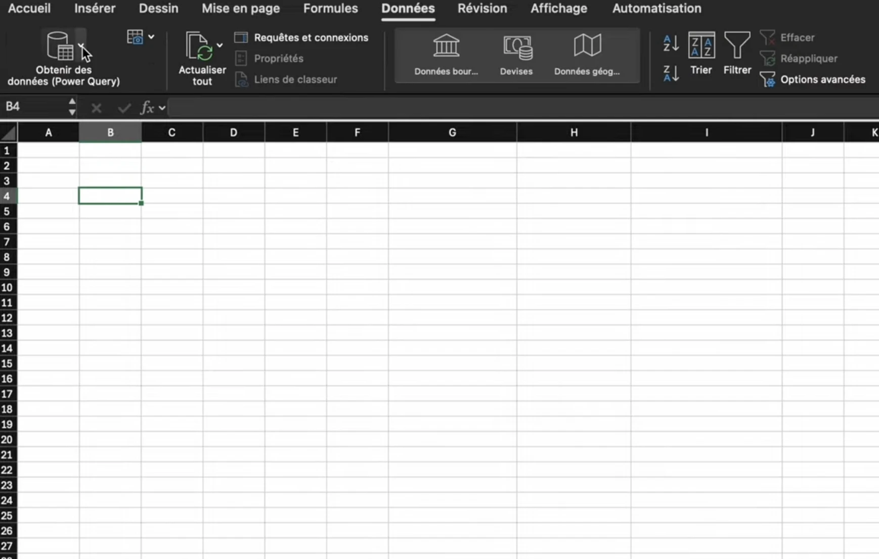 Capture d'une classeur vide excel