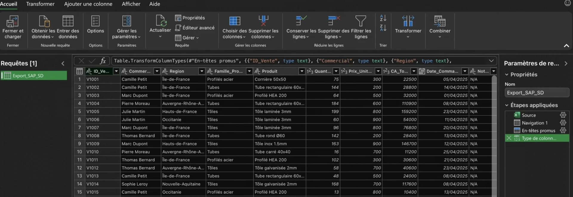 interface de power query