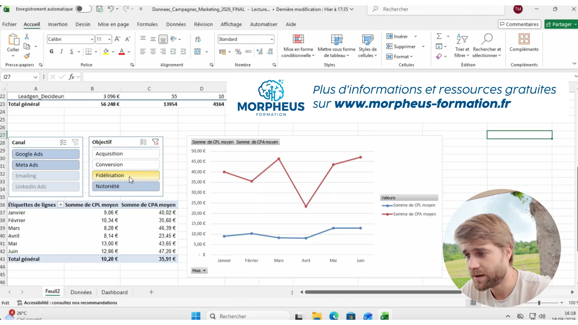 capture d'écran du fichier de la vidéo formation gratuite Excel pour le marketing et communication
