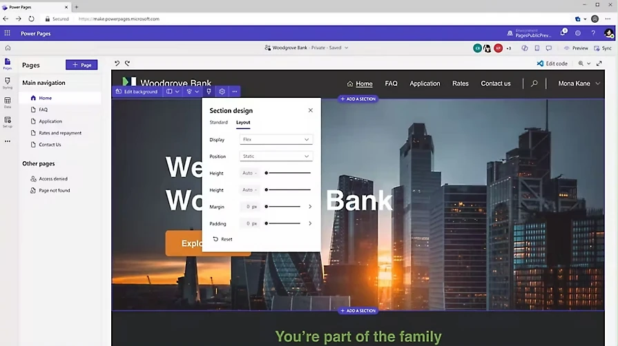 Visuel de la création d'un site internet sans code avec Power Pages