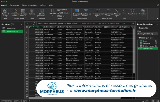 Interface de Power Query sur Excel sur Mac