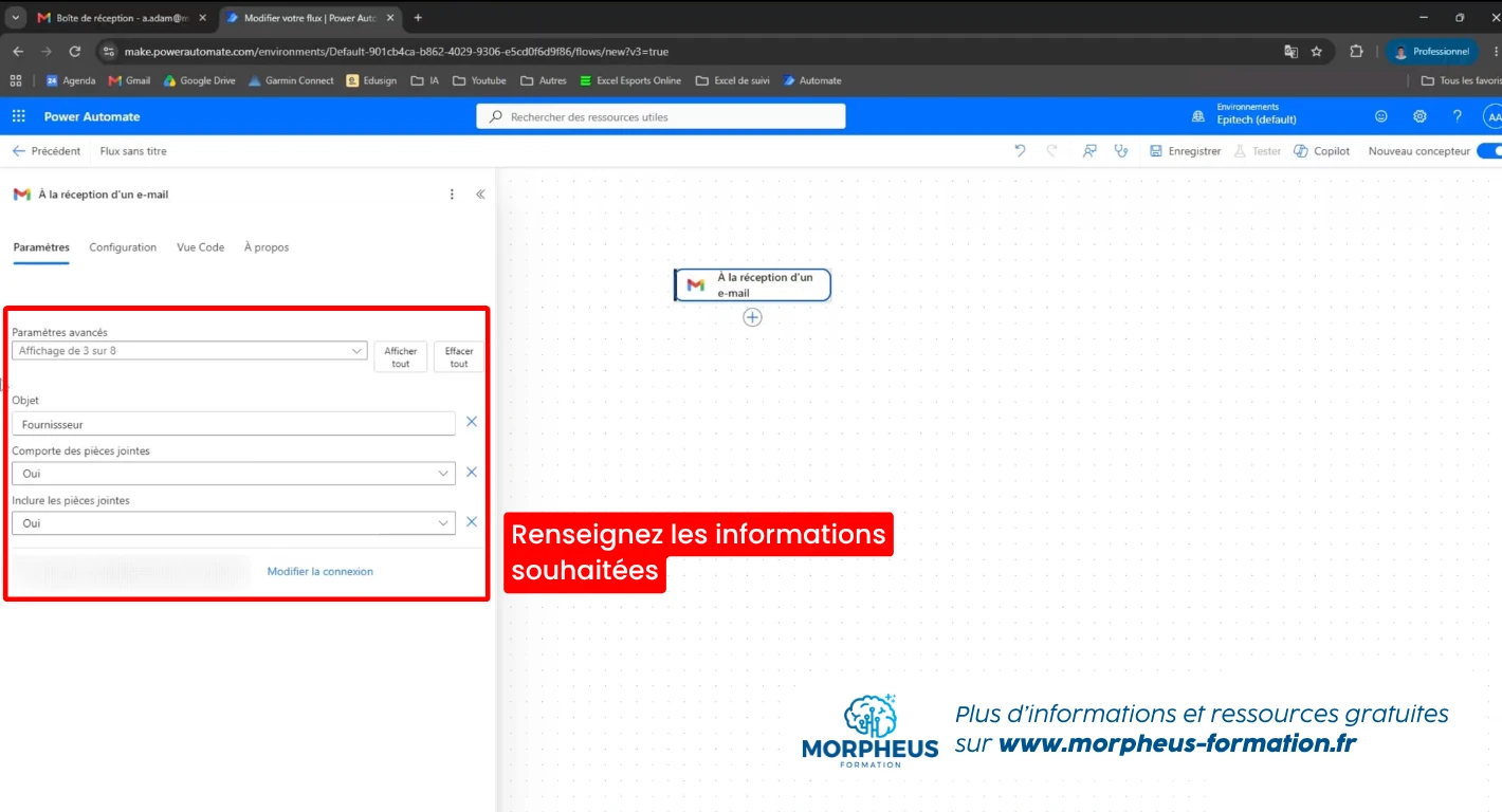 Ajout du déclencheur À la réception d'un e-mail pour l'automatisation Power Automate