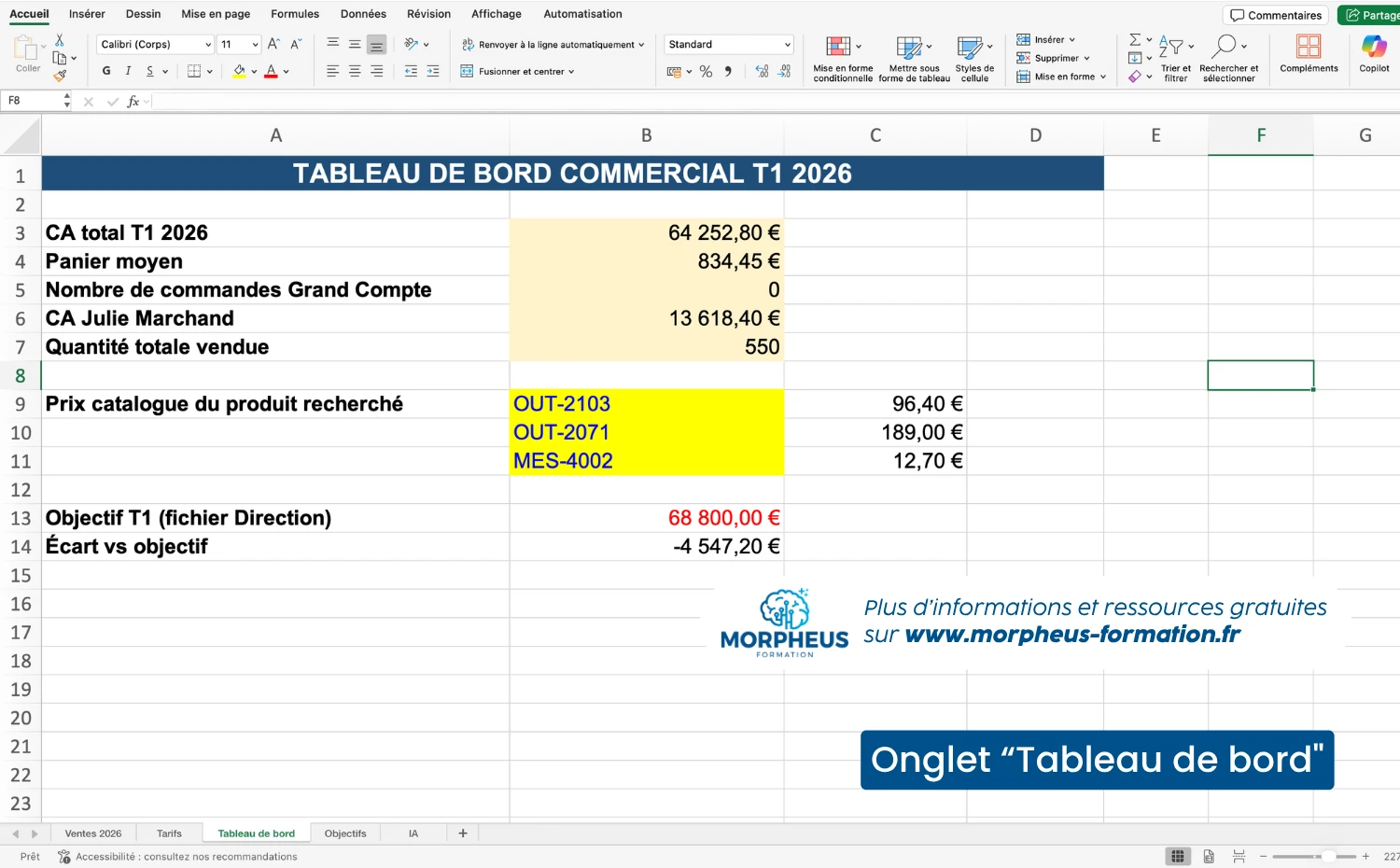 Bonne pratique _ scinder son fichier excel en plusieurs onglet - Exemple tableau de bord