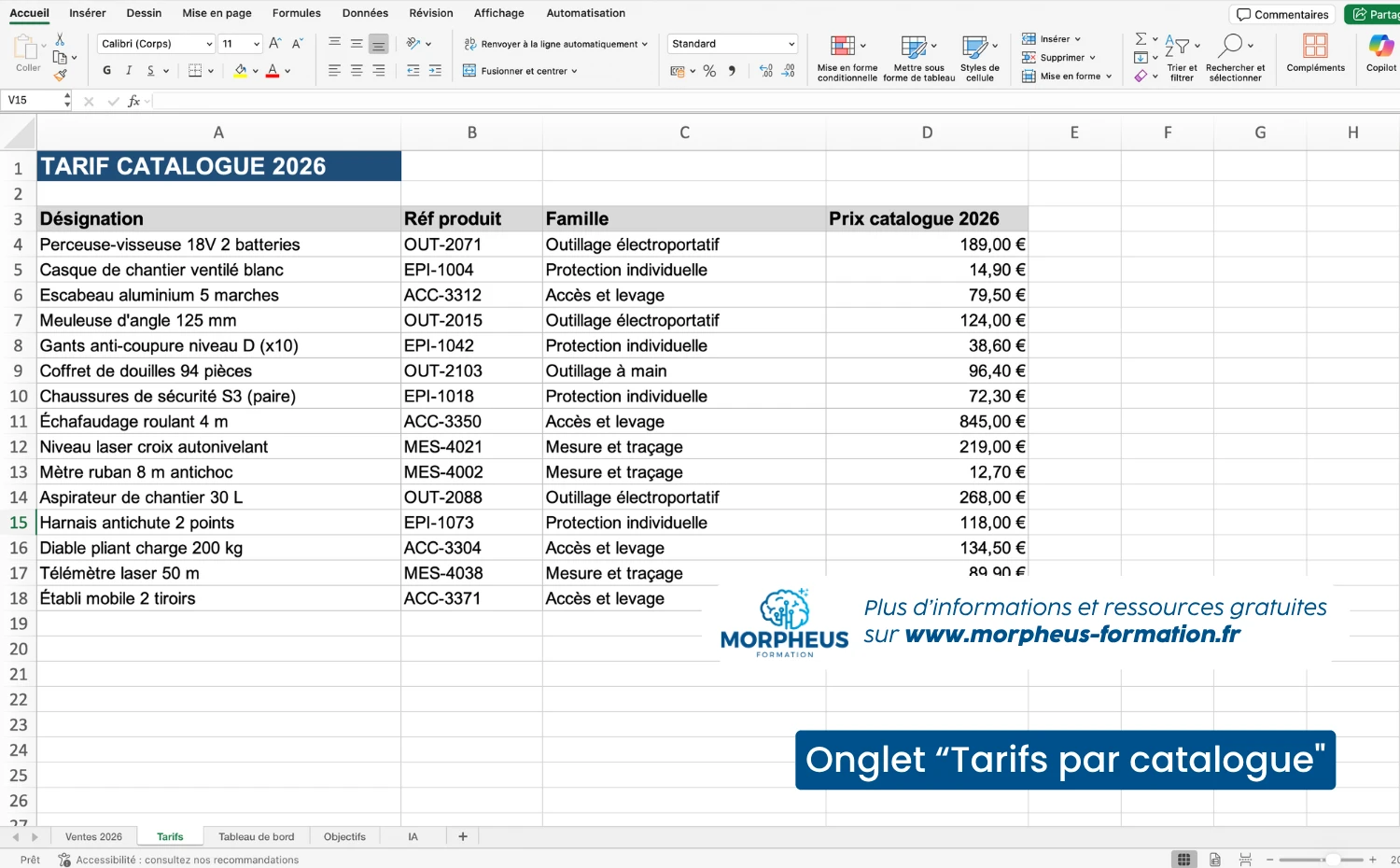 Bonne pratique _ scinder son fichier excel en plusieurs onglet - Exemple tarifs par catalogue