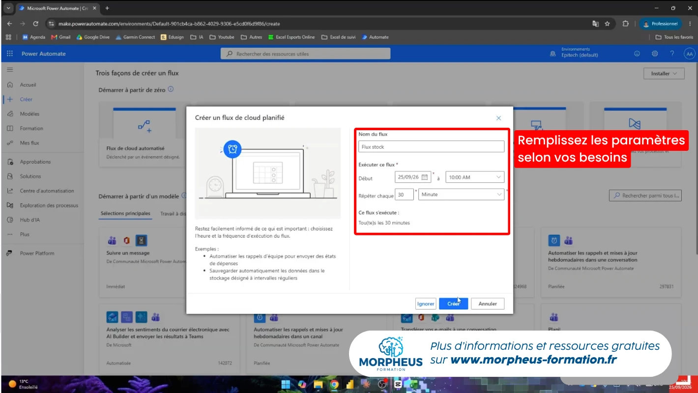 Comment créer un flux planifié sur power automate pour une automatisation