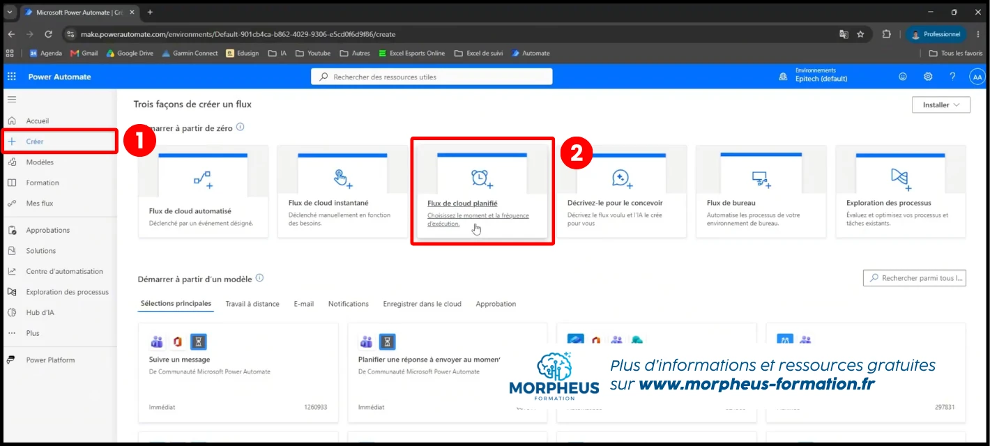 Créer un flux personnalisé sur power automate - où trouver l'option planification sur l'interface