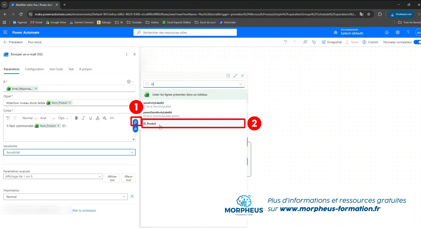 Récupération des données d'un tableau Excel pour rédiger un mail automatiquement avec Power Automate